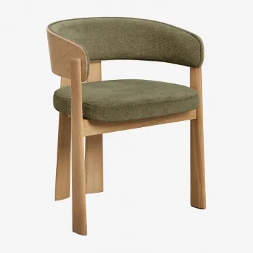 Set Van 2 Eetkamerstoelen Met Armleuningen, Bekleed En Van Eikenhout Olea Eikenhout & Chenille Legergroen - Sklum
