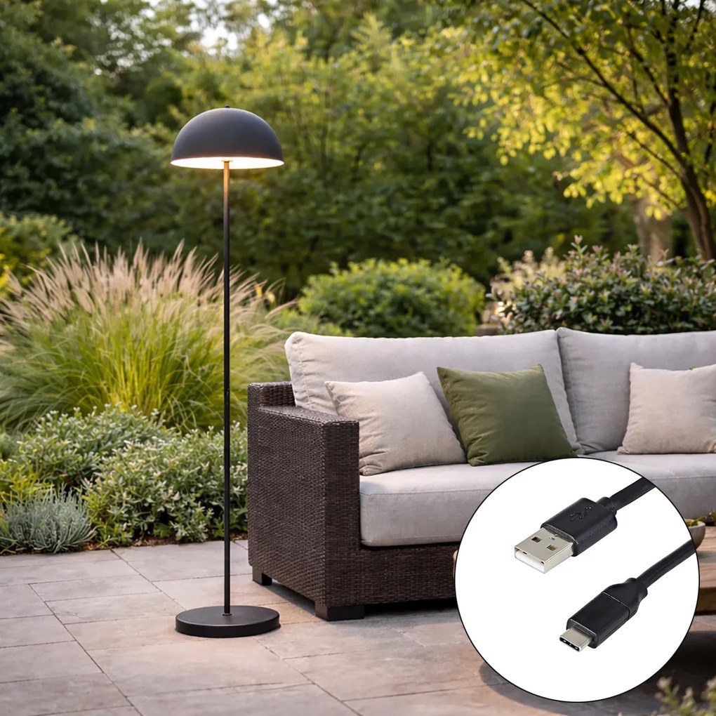Buiten vloerlamp mushroom zwart oplaadbaar 3-staps dimbaar - Keira
