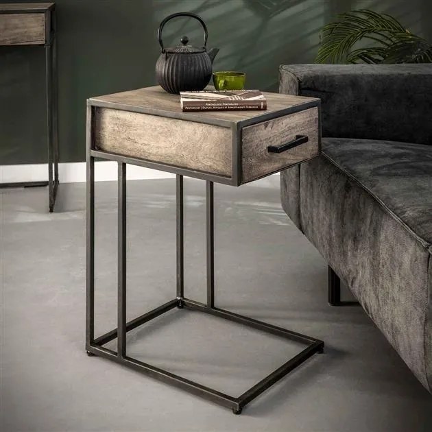 Dimehouse | Laptoptafel Tamar lengte 45 cm x breedte 35 cm x hoogte 60 cm grijs bijzettafels acaciahout, metaal tafels meubels | NADUVI outlet