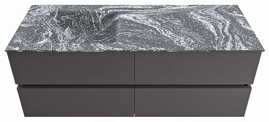 Mondiaz Vica DLux badmeubel 130cm dark grey 4 lades met wastafel lava links 1 kraangat