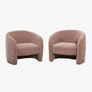 Set Van 2 Gombren Fauteuils Stof Chenille Roze – Kwarts - Sklum