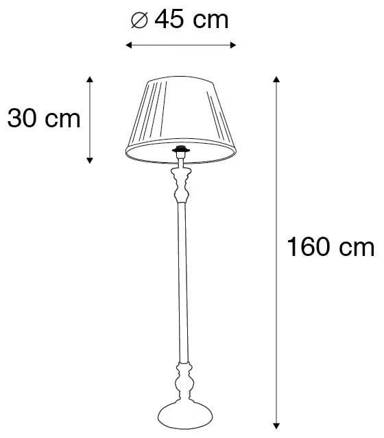 Landelijke vloerlamp grijs met witte plissé kap - Classico Retro E27 rond Binnenverlichting Lamp