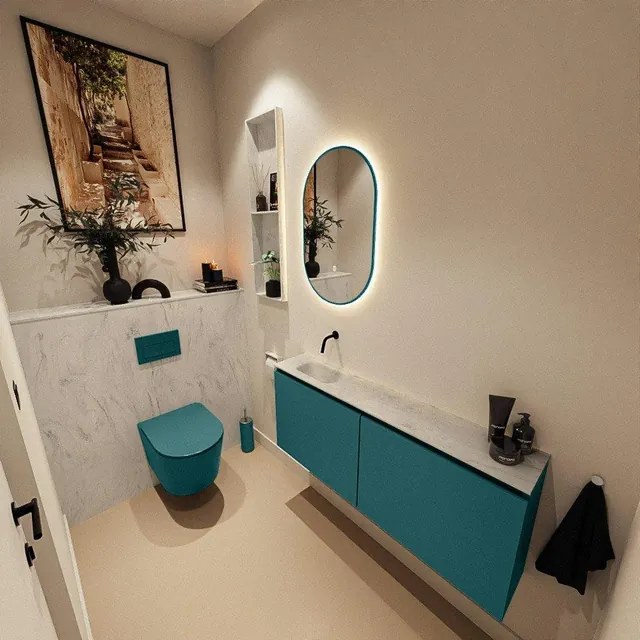 MONDIAZ TURE-DLUX Toiletmeubel - 120cm - Smag - EDEN - wastafel Opalo - positie links - Zonder kraangat TUREDX120SMAL0OPA