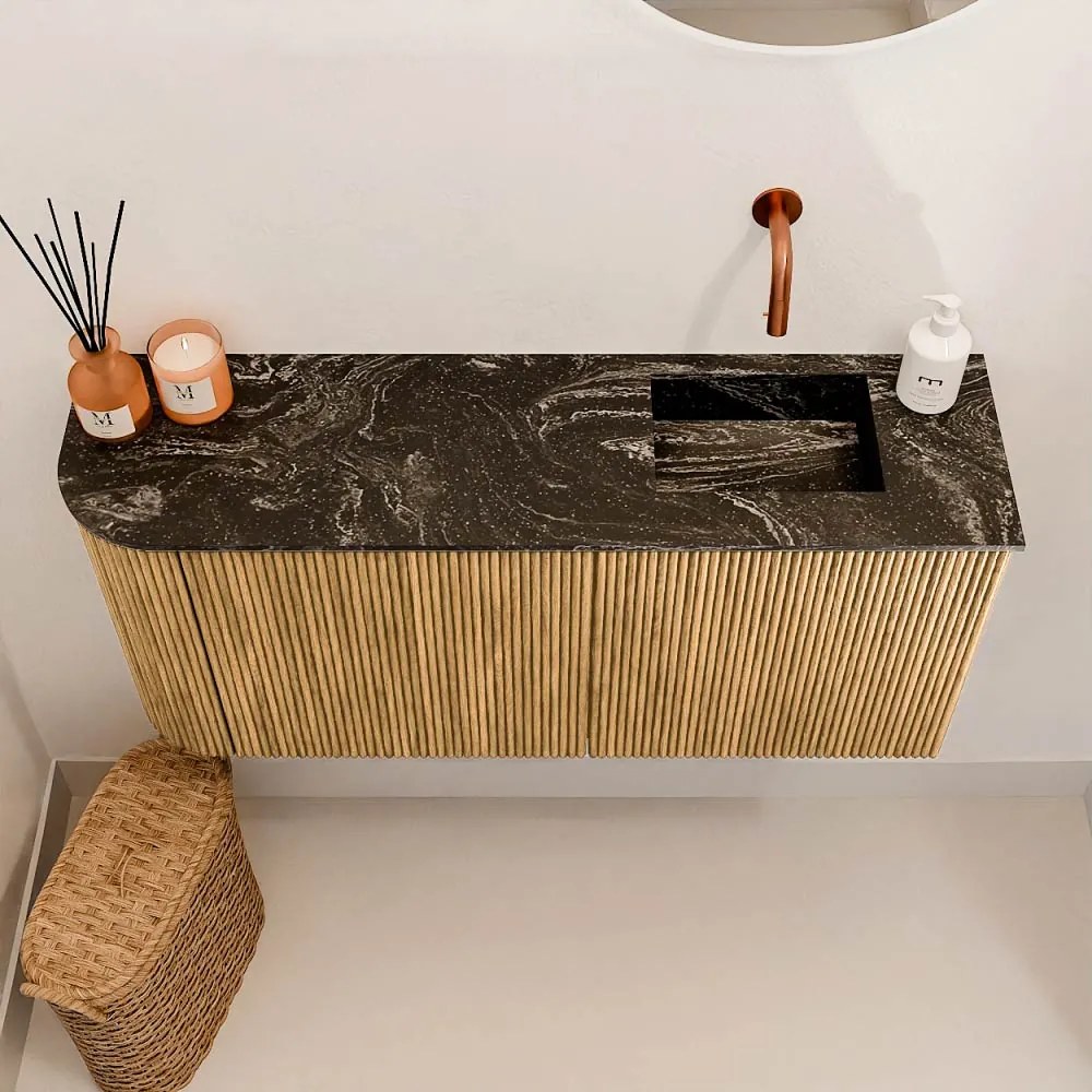 Mondiaz Joya DLux 90cm toiletmeubel ronding links oak met wastafel faye rechts zonder kraangat lava