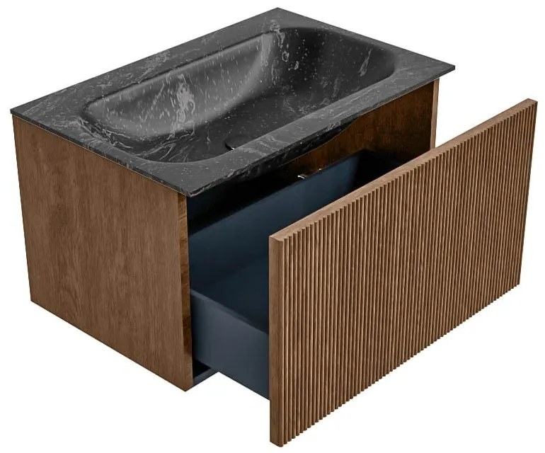 Mondiaz Kurve-dlux 70cm badmeubel walnut met 1 lade en wastafel big small midden zonder kraangat lava
