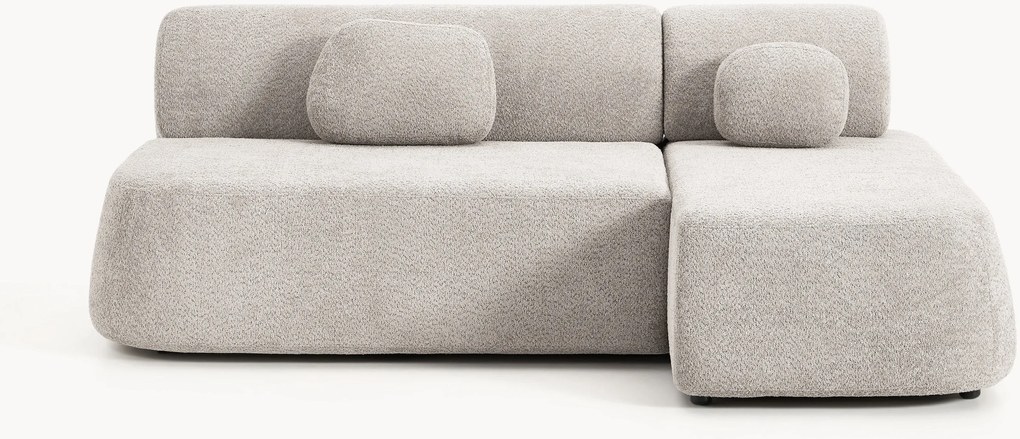 Hoekbankbed Pao van teddy-bouclé met opbergruimte