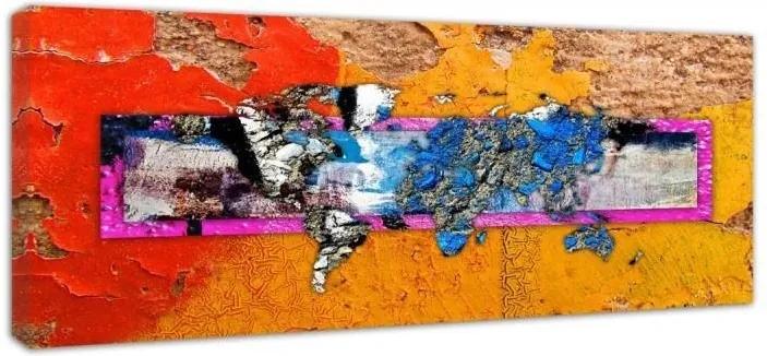 Schilderij  - Wereldkaart in rood, oranje, blauw en roze. Panorama
