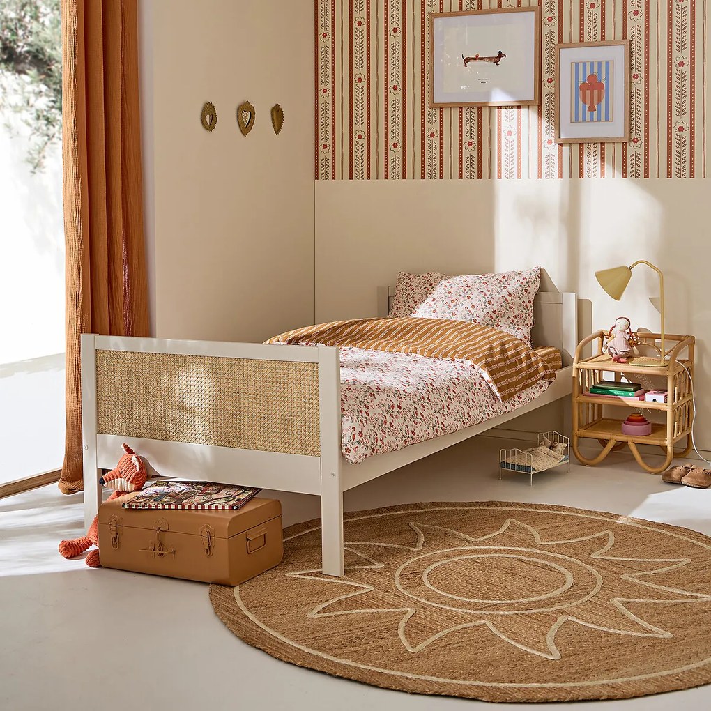 Eenpersoons rieten bed met lattenbodem, Caneo