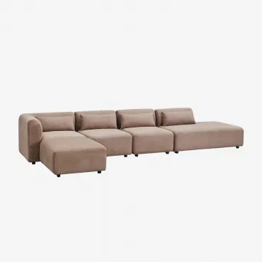 4-delige Modulaire Hoekbank Met Rechter Chaise Longue En Poef Fogler Corduroy Kameelbruin - Sklum