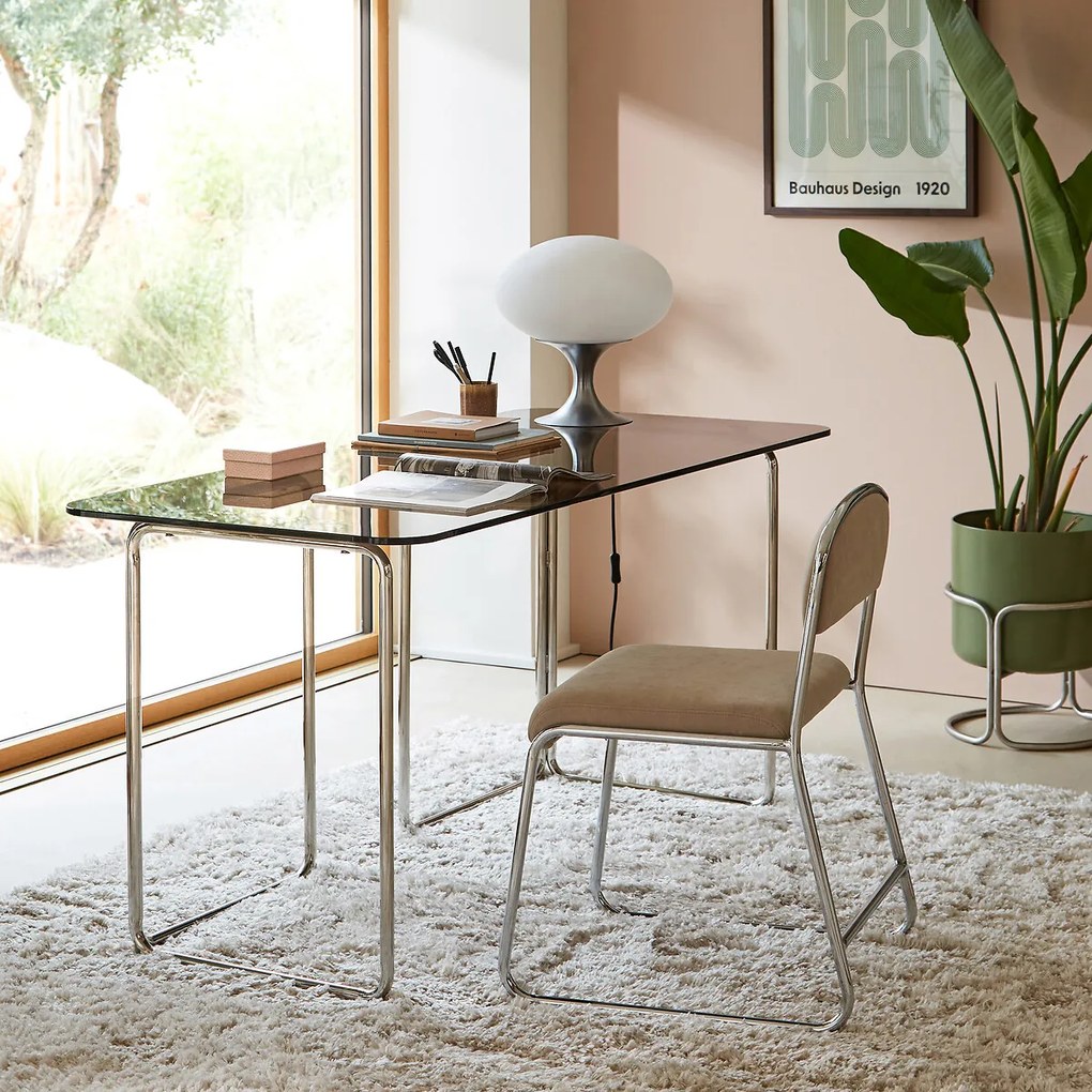 Bureau van glas en verchroomd staal Socer