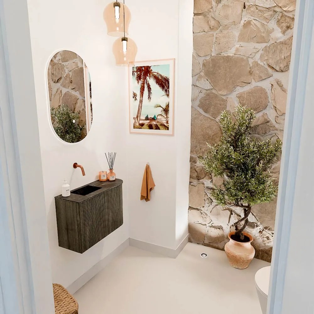 Mondiaz Joya DLux 60cm toiletmeubel ronding rechts shadow met wastafel faye links zonder kraangat lava