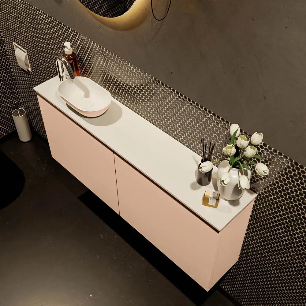 Mondiaz Fowy toiletmeubel 120cm rosee met oudroze waskom links en kraangat