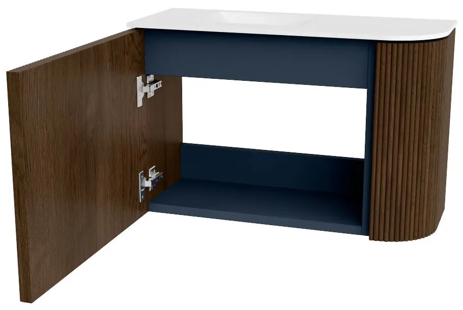 Mondiaz Joya 60cm toiletmeubel ronding rechts walnut met wastafel faye links 1 kraangat talc