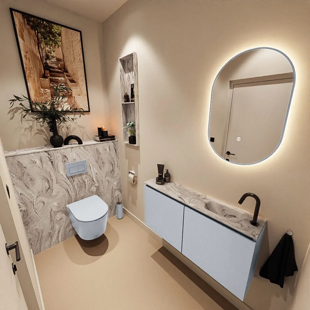 Mondiaz Ture DLux toiletmeubel 100cm clay met wastafel glace rechts met kraangat