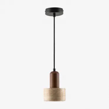 Plafondlamp Ø12 Cm In Travertijn En Hout Davise Natuurlijke Kleuren - Sklum