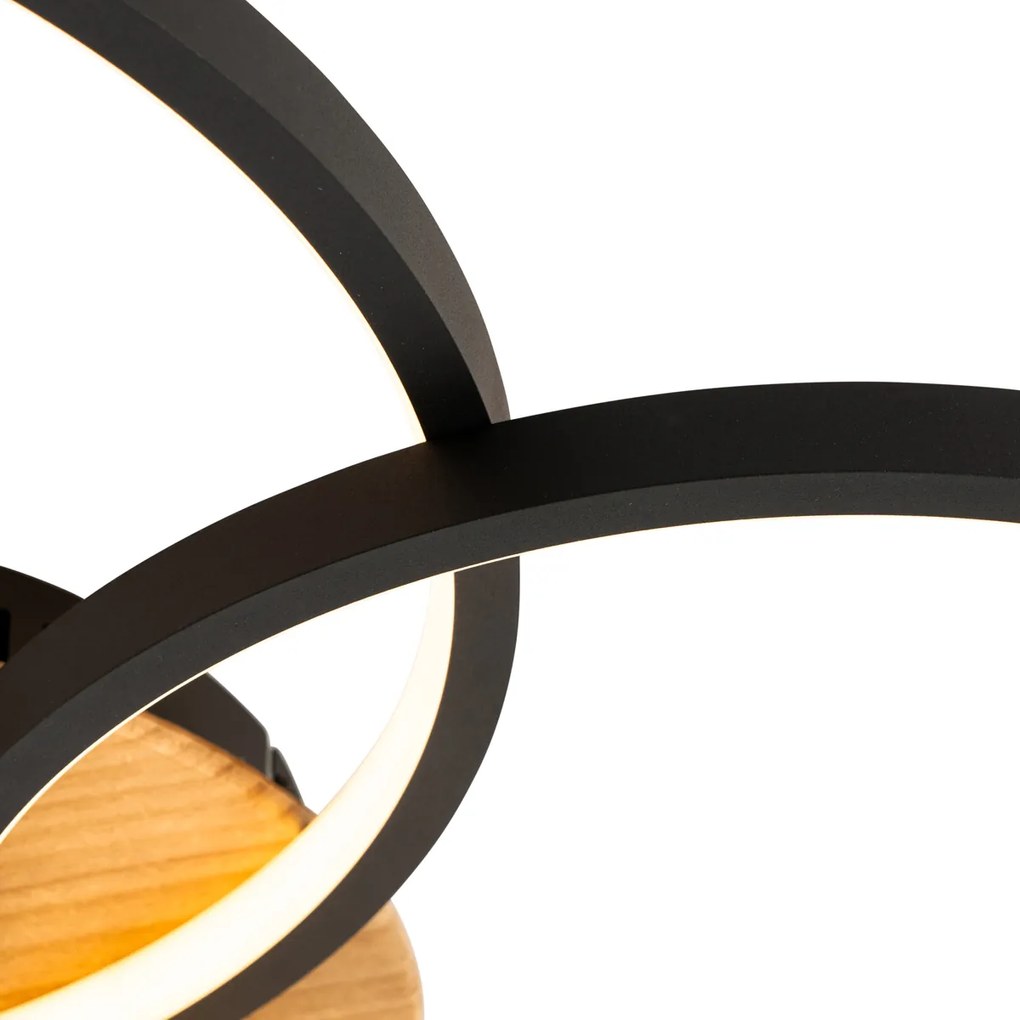 Plafondlamp zwart met hout incl. LED 3-staps dimbaar 3-lichts - Alec