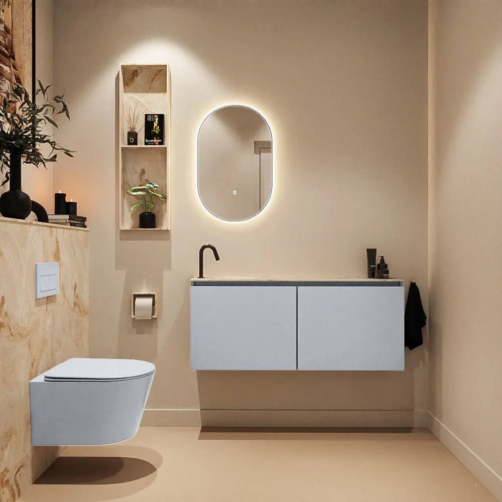 Mondiaz Ture DLux toiletmeubel 120cm clay met wastafel frappe links met kraangat