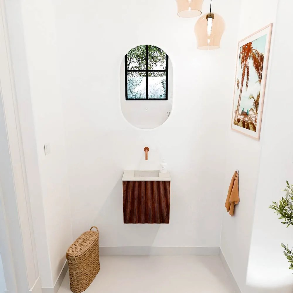 Mondiaz Joya DLux 40cm toiletmeubel ruby met wastafel faye midden zonder kraangat ostra
