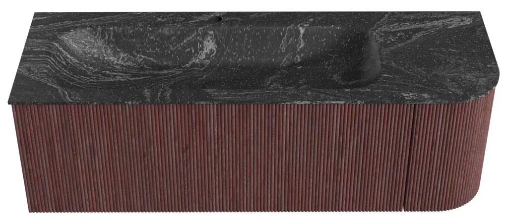 Mondiaz Kurve-dlux 135cm badmeubel ronding rechts ruby met 1 lade en deur en wastafel big medium kraangat links lava