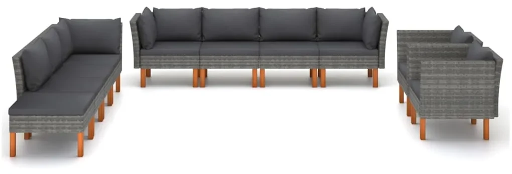 vidaXL 10-delige Loungeset poly rattan en eucalyptushout grijs