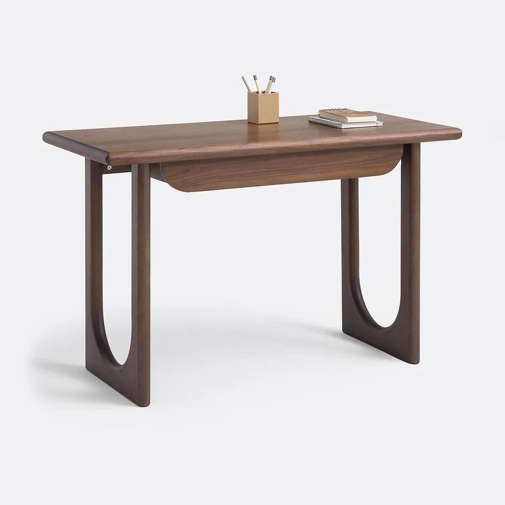 Bureau van massief essenhout en walnootfineer, 1 lade, DOUVE