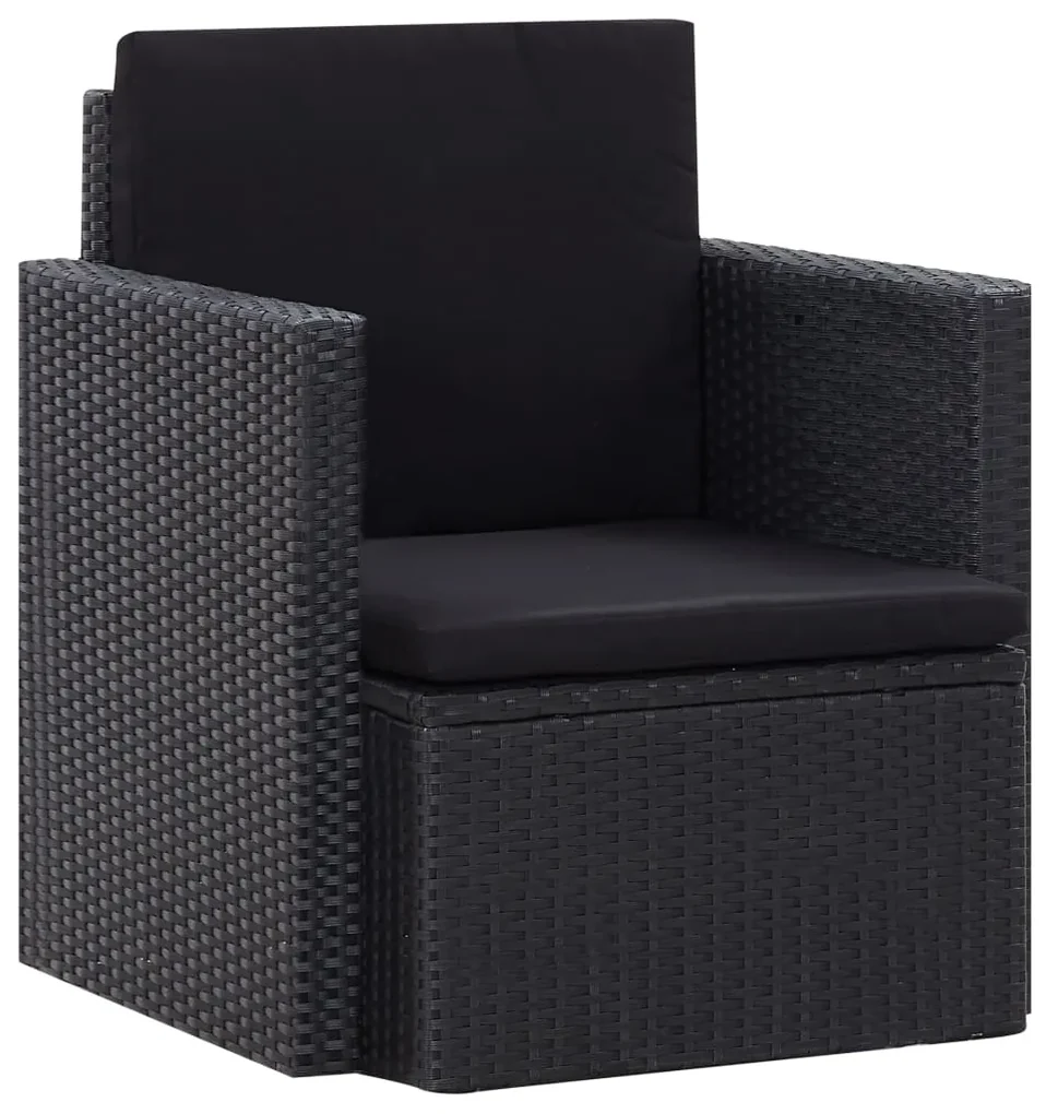 vidaXL Tuinstoel met kussens poly rattan zwart