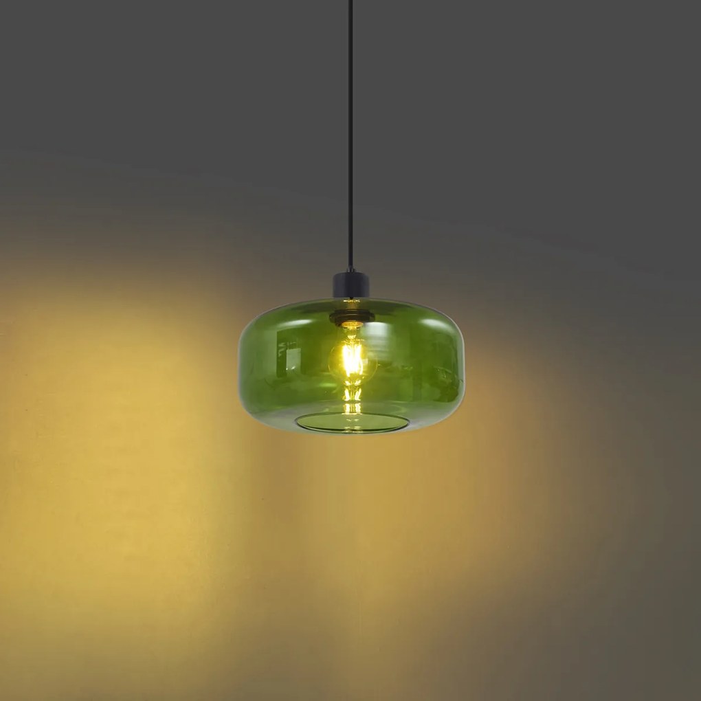 Retro hanglamp zwart met groen glas - Bizle
