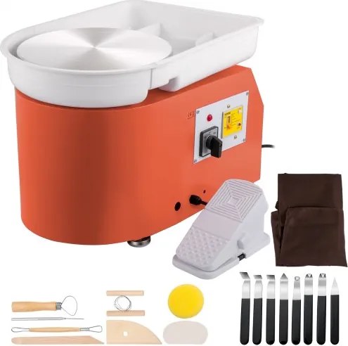 VEVOR Aardewerk Wiel 11 inch 0-300 RPM Keramisch Wiel, 350W Instelbare Snelheid Vormmachine met Beeldhouwgereedschap en Schort, Afneembare Wastafel Voetpedaalbediening voor Kunst en Thuis DIY Oranje