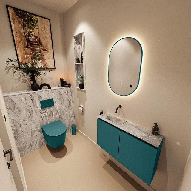 MONDIAZ TURE-DLUX 80cm toiletmeubel Smag. EDEN wastafel Glace positie links. Zonder kraangat. TUREDX80SMAL0GLA