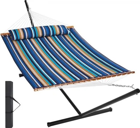 VEVOR Hangmat voor 2 personen met standaard, draagvermogen 207 kg, dubbele hangmat met stalen standaard van 3,66 m, draagbare draagtas en kussen, hangmat voor buiten, terras, tuin, strand