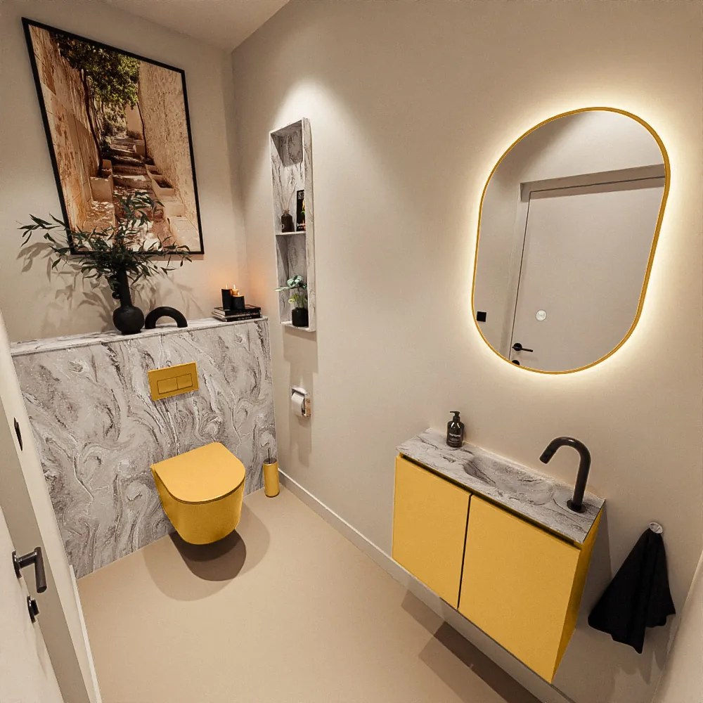 Mondiaz Ture DLux toiletmeubel 60cm ocher met wastafel glace rechts met kraangat