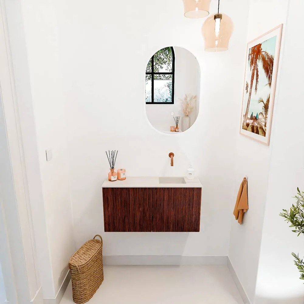 Mondiaz Joya DLux 80cm toiletmeubel ruby met wastafel faye rechts zonder kraangat meli