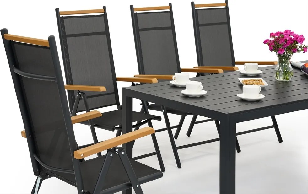 Aluminium tuinmeubelen polywood Verona met grote Wood tafel voor 8 personen Garden Point zwart