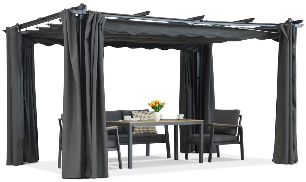 Barbados terraspergola 3x3 m met Garden Point antraciet gordijnen