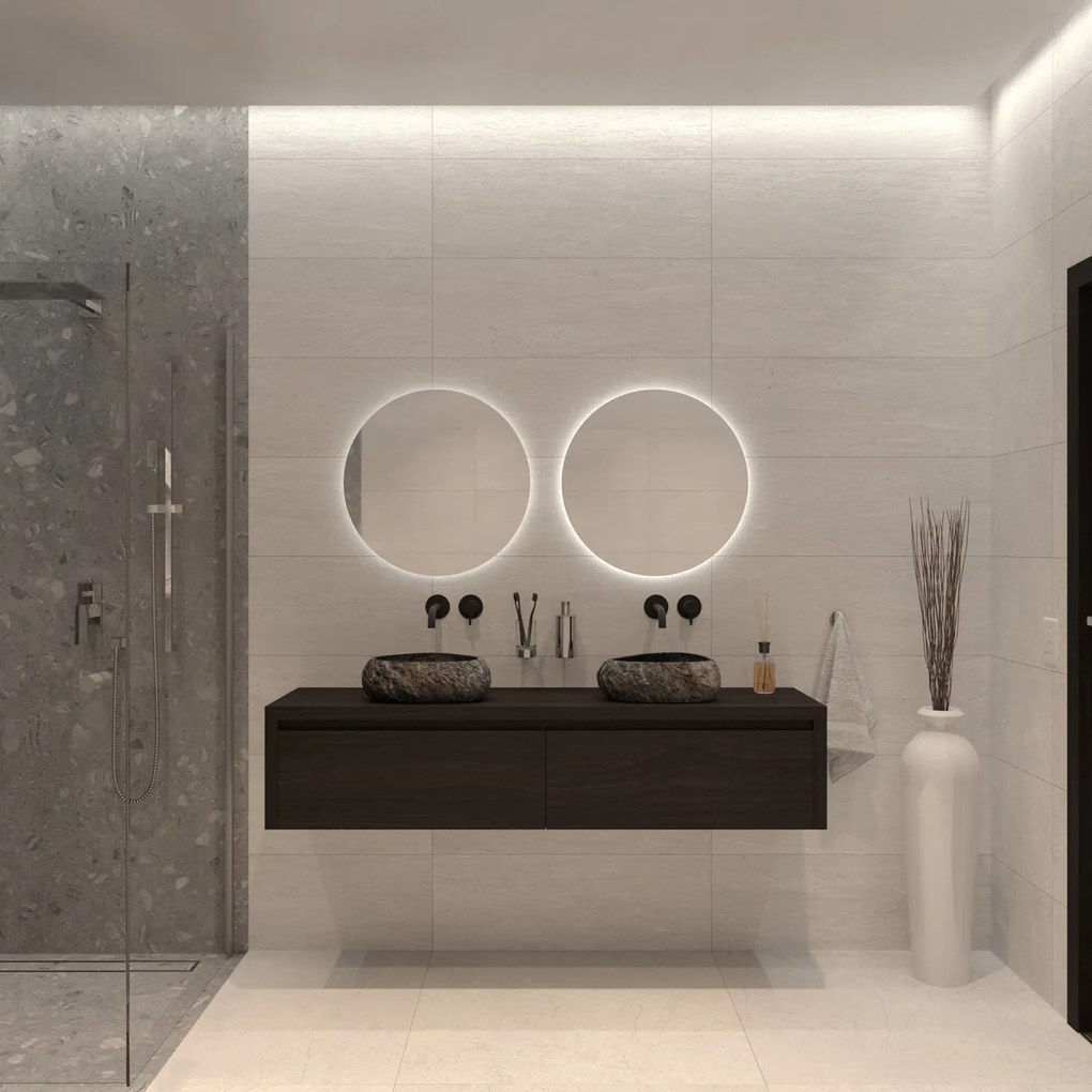 Gliss Design Ares badmeubel 180cm 2 lades charcoal met rivierstenen waskommen