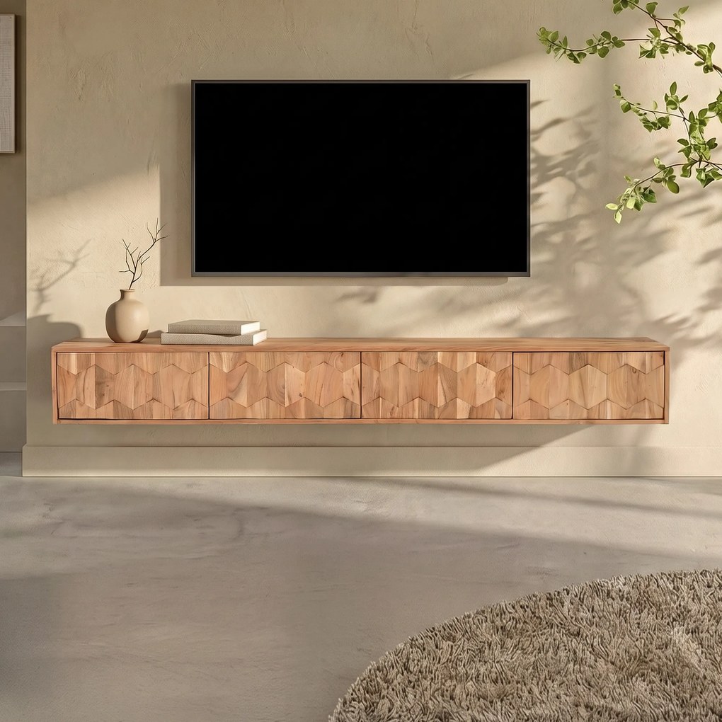 Hangend Tv-meubel Donker Hout Motief 200 Cm - 200x35x25cm.