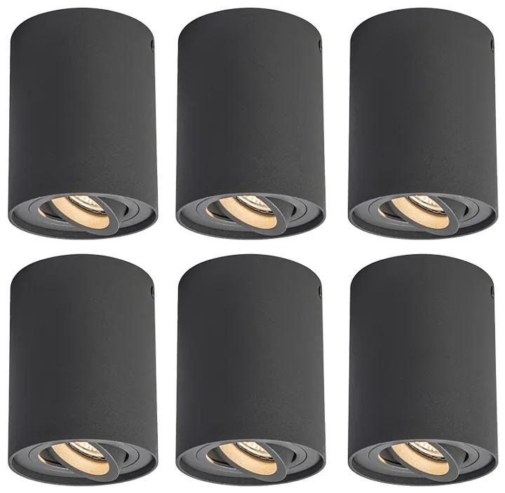 Set van 6 Spot / Opbouwspot / Plafondspots antraciet draai- en kantelbaar - Rondoo up Design, Modern GU10 Binnenverlichting Lamp
