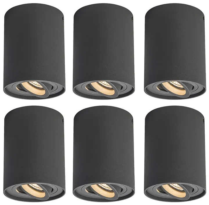Set van 6 Spot / Opbouwspot / Plafondspots antraciet draai- en kantelbaar - Rondoo up Design, Modern GU10 Binnenverlichting Lamp