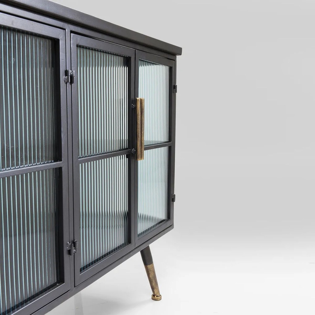 Dressoir Zwart Met Ribbelglas - 120x35x75cm.