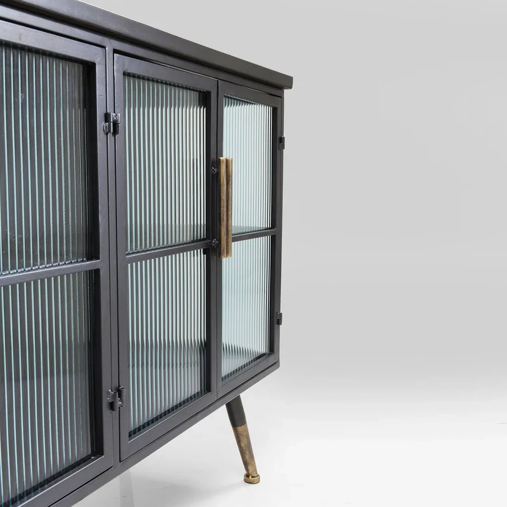 Kare Design Gomera Dressoir Zwart Met Ribbelglas - 120x35x75cm.