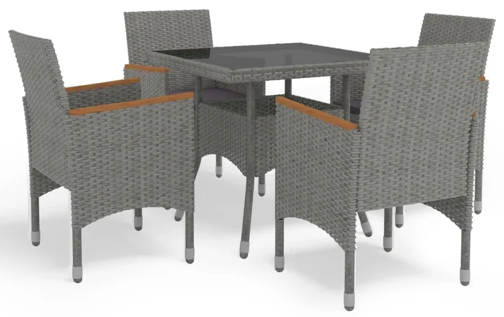 vidaXL 5-delige Tuinset poly rattan en acaciahout grijs