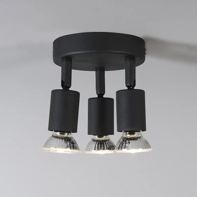 Industriële Spot / Opbouwspot / Plafondspot zwart kantelbaar rond 3-lichts - Jeany Modern GU10 Binnenverlichting Lamp