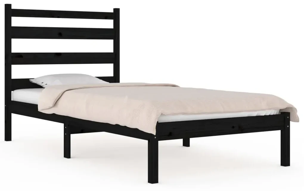 vidaXL Bedframe massief grenenhout zwart 75x190 cm 2FT6 Small Single