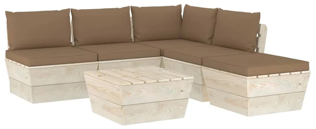 vidaXL 6-delige Loungeset met kussens pallet vurenhout