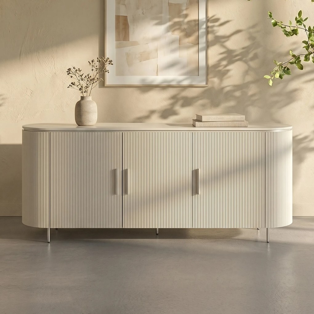 Beige Dressoir Met Ribbels 180 Cm - 180x45x80cm.