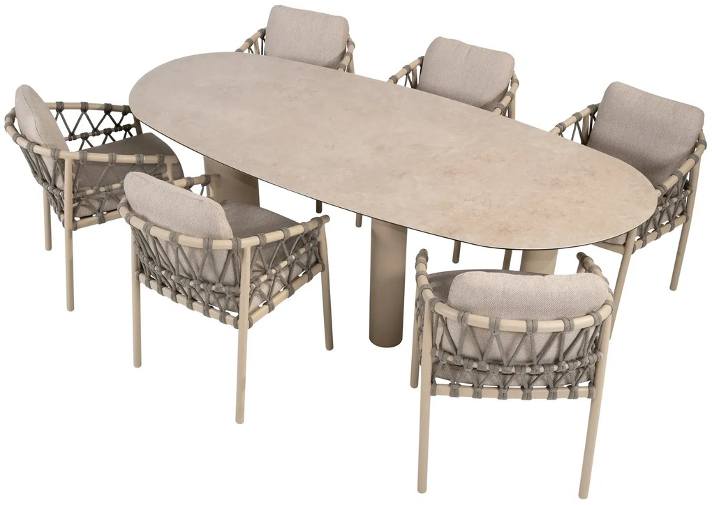 Taste by 4 Seasons Denia tuintafel latte met keramisch geprint blad in mangovorm 240 cm Tuintafel   beige weerbestendig