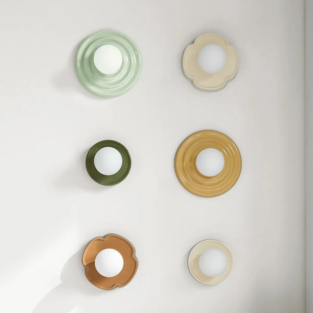 Wand- of plafondlamp, keramiek en opaline glas, diameter 24,5 cm, HOLI