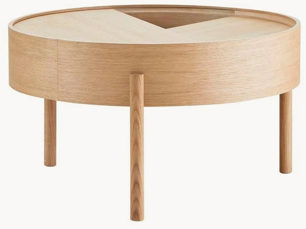 Ronde houten salontafel Arc met opbergruimte