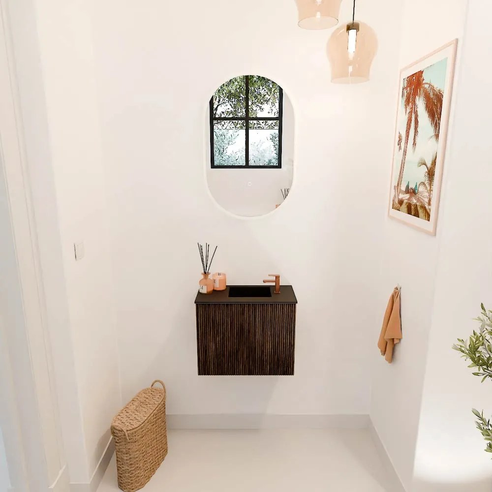 Mondiaz Joya 50cm toiletmeubel walnut met wastafel faye rechts 1 kraangat urban