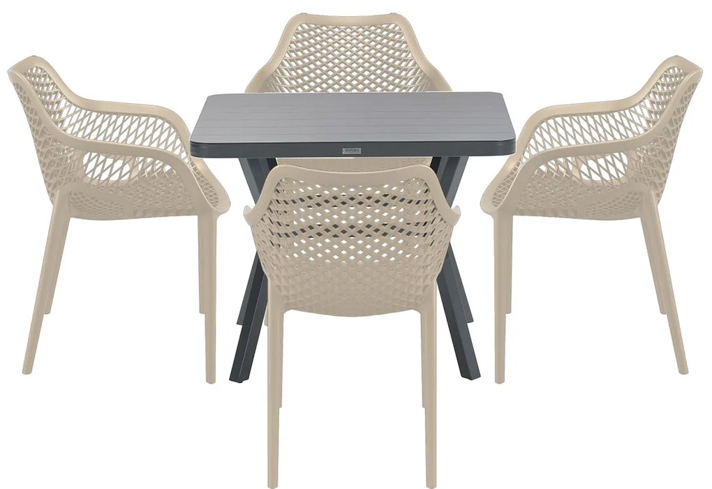 Garden Impressions Air XL tuinset 5-delig taupe - Mina tuintafel 90x90 cm